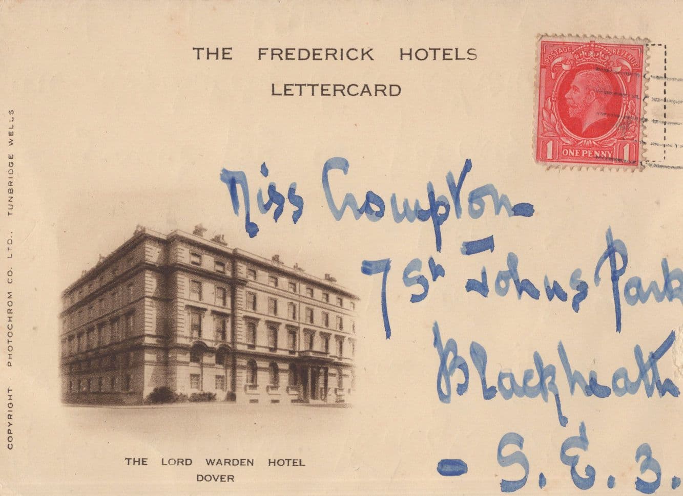 The Lord Warden Hotel Dover Frederick Hotel Lettercard Postcard