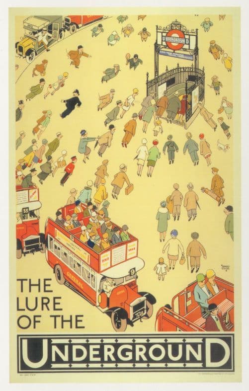 The Lure Of The Underground 1920s London Train Poster Postcard