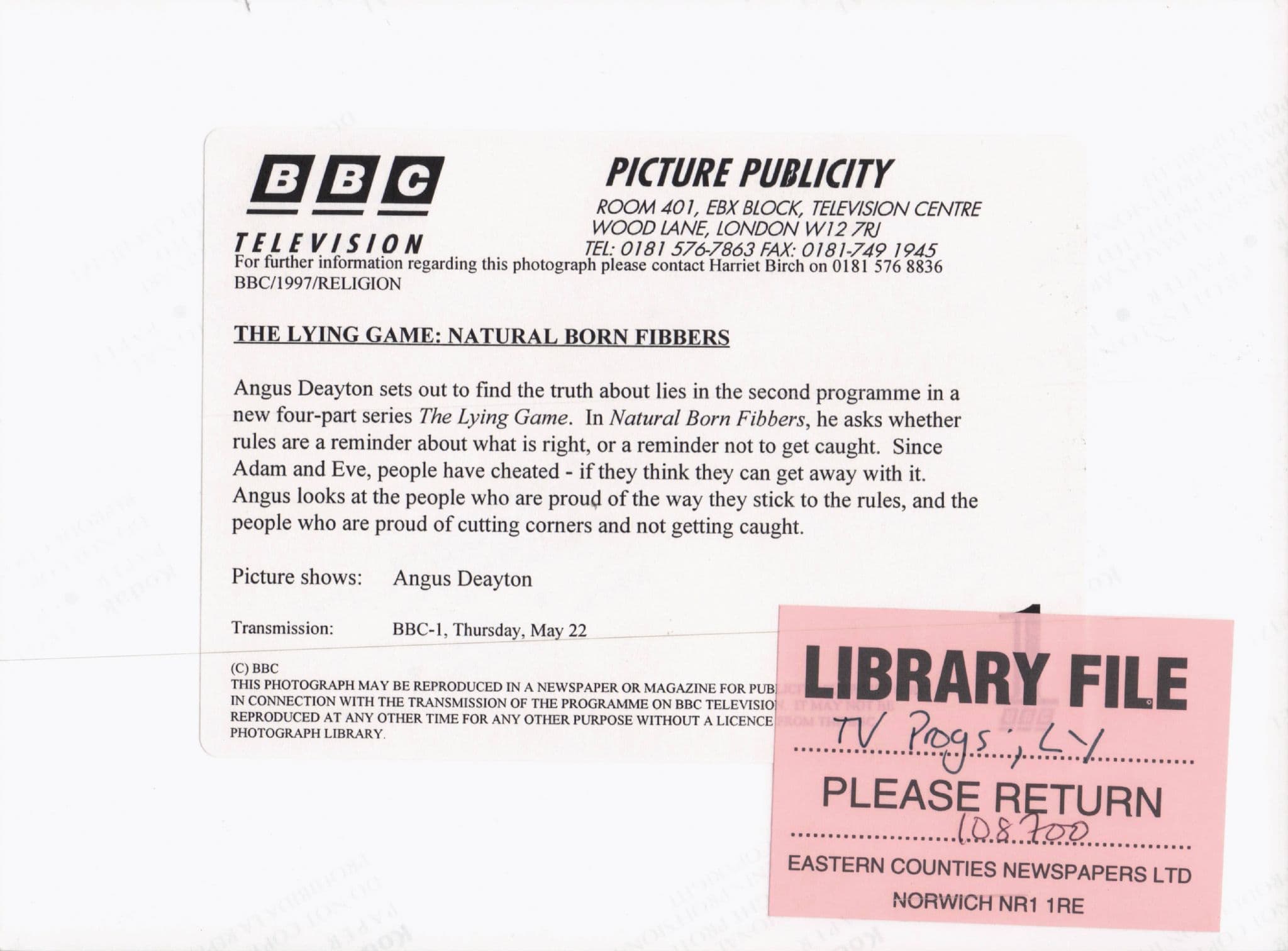 The Lying Game Angus Deayton BBC TV Show Rare Press Photo