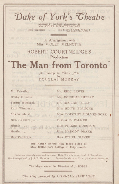 The Man From Toronto Comedy Duke Of Yorks London Theatre Programme