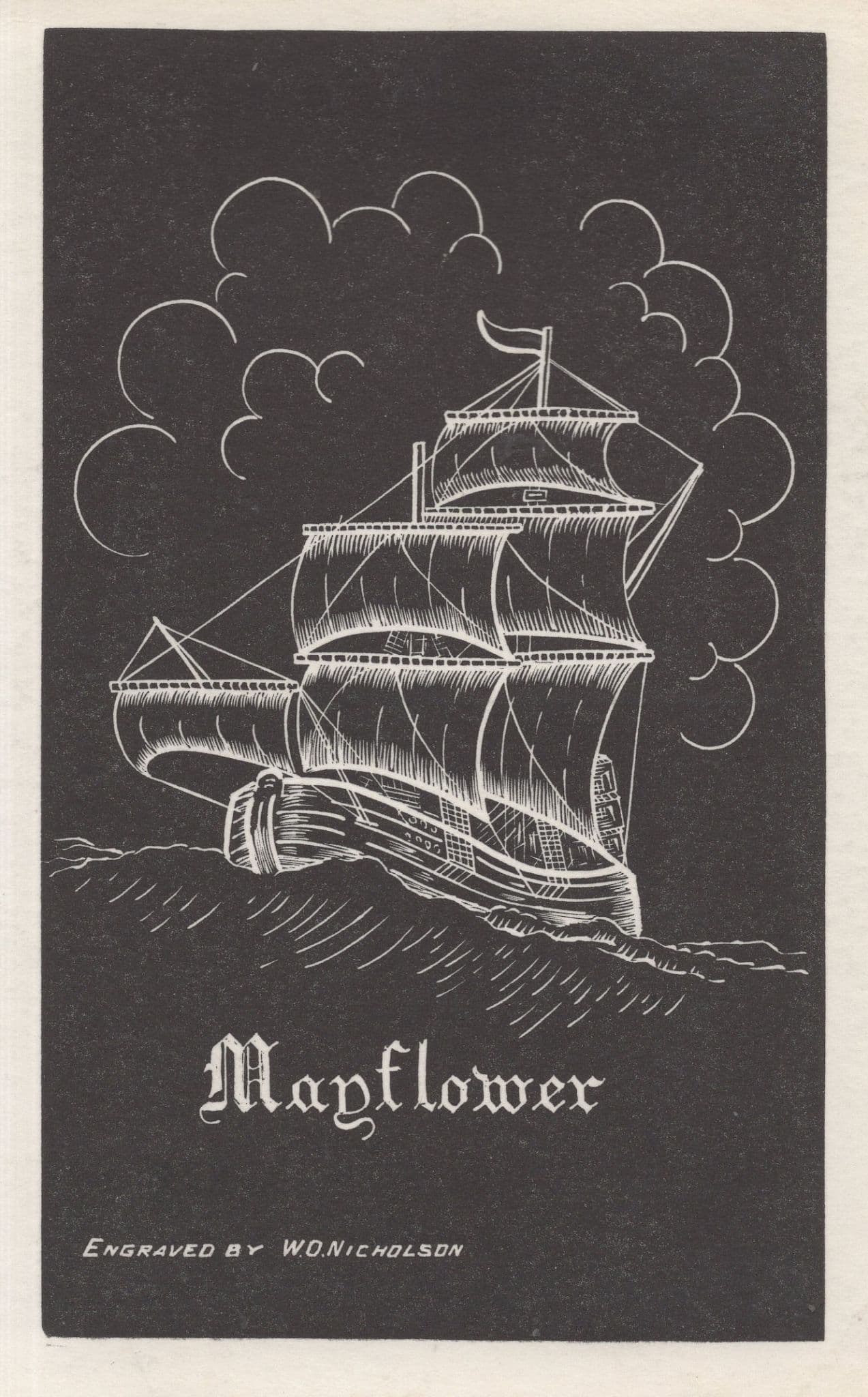 The Mayflower Ship Engraved Engraving Postcard