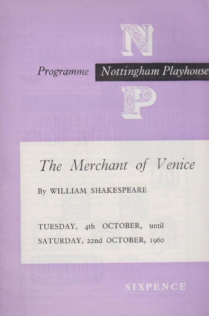 The Merchant Of Venice Shakespeare Nottingham Playhouse Theatre Programme