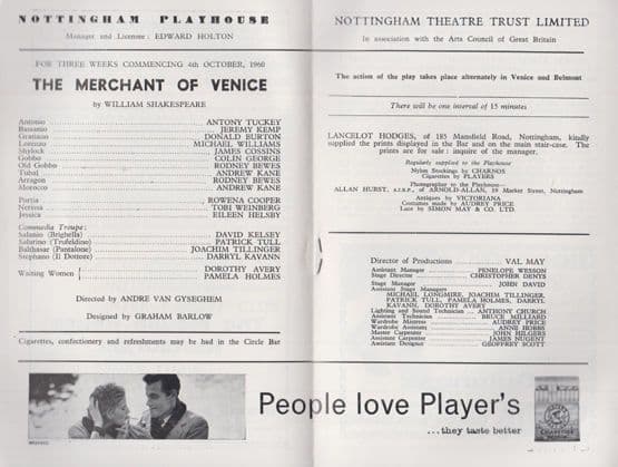 The Merchant Of Venice Shakespeare Nottingham Playhouse Theatre Programme