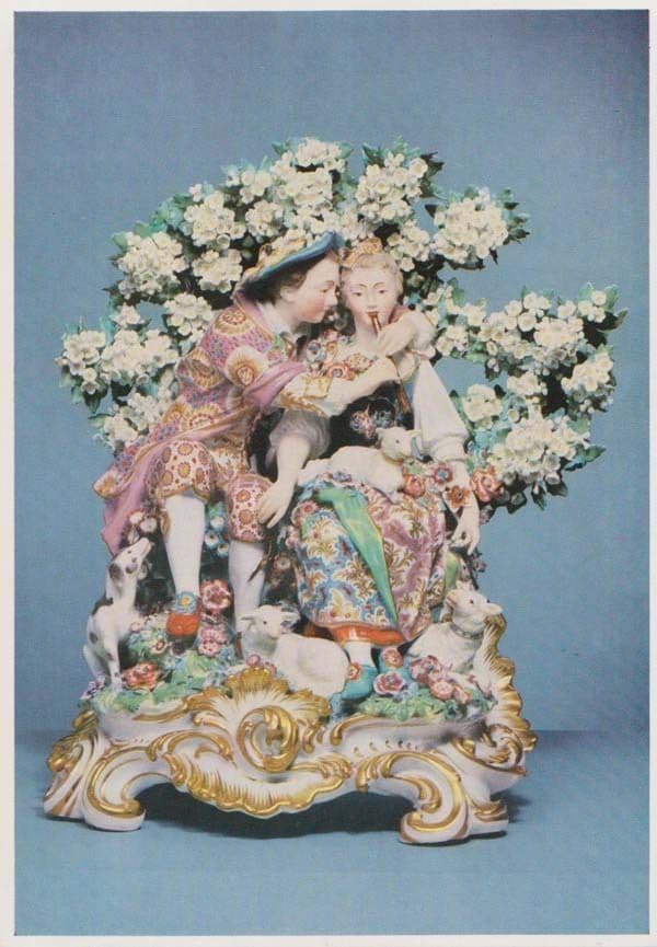 The Music Lesson Musician + Flute Old Porcelain Figure London Museum Postcard