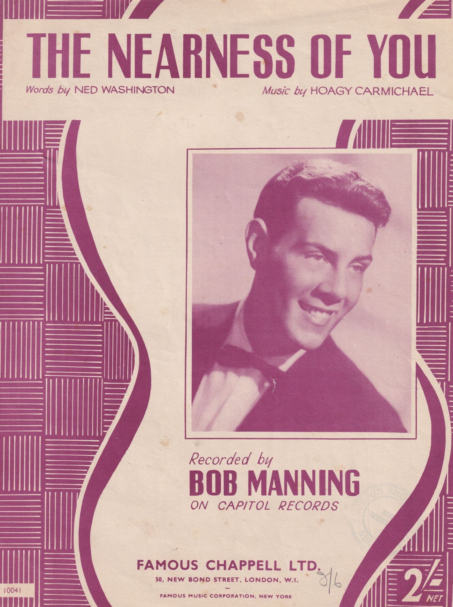 The Nearness Of You Bob Manning 1950s Sheet Music