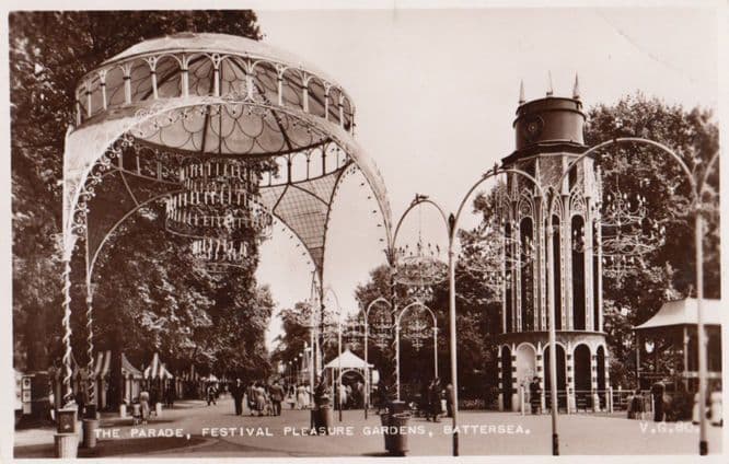 The Parade Festival Pleasure Gardens Battersea London Real Photo RPC Postcard