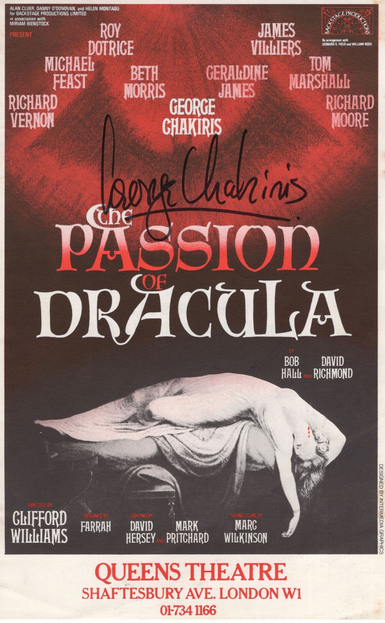 The Passion Of Dracula George Chakiris Hand Signed Theatre Flyer