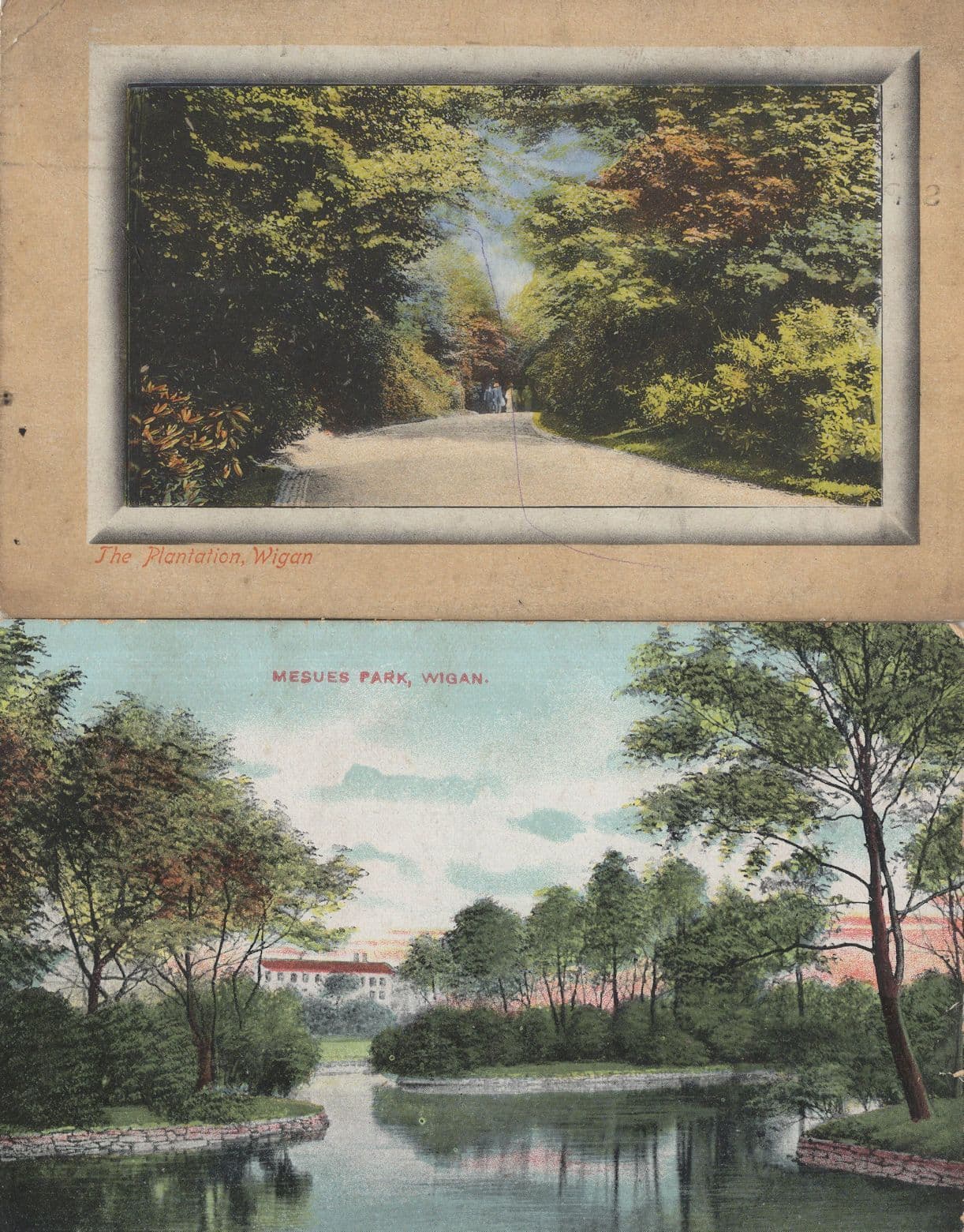 The Plantation Mesues Park 2x Old Wigan Postcard s