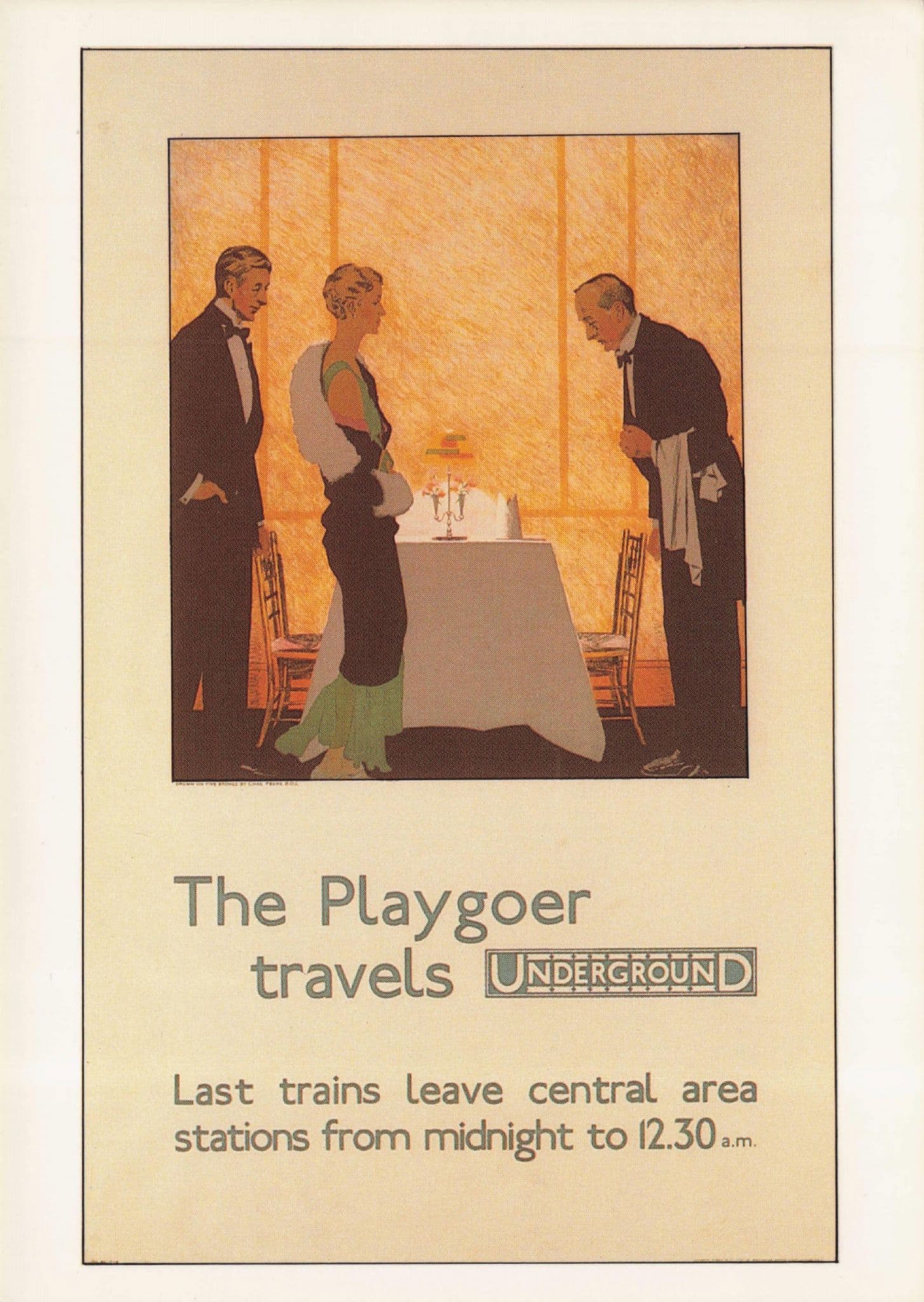 The Playgoer Travels Underground 1930 Transport Poster Postcard