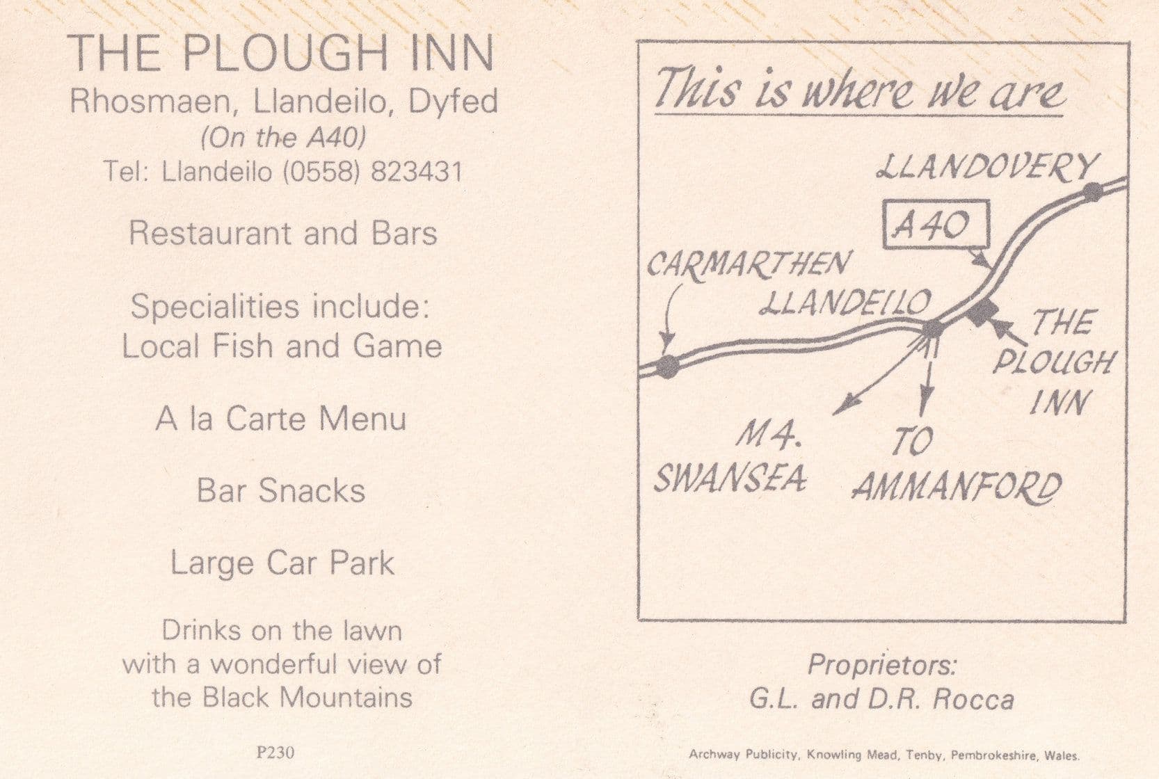 The Plough Inn Map Aerial Llandeilo Carmarthenshire Wales Postcard