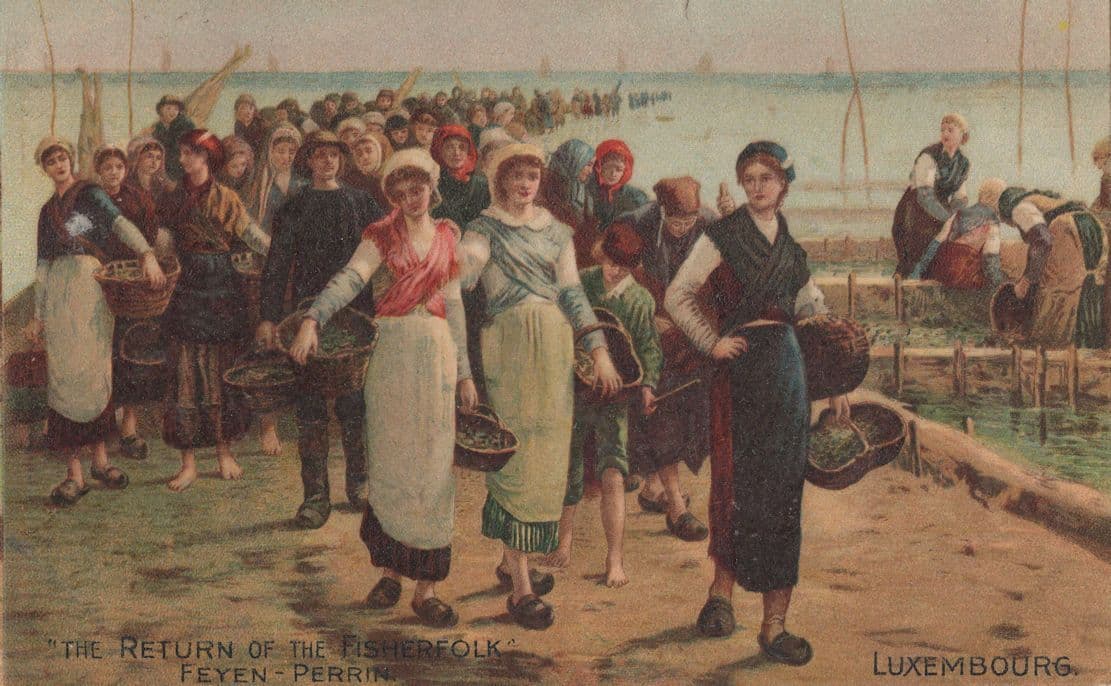 The Return of the Fisherfolk Fishing Painting Luxembourg Postcard