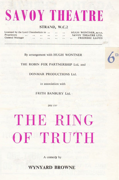 The Ring Of Truth Lionel Gamlin BBC WW2 Comedy Theatre Programme