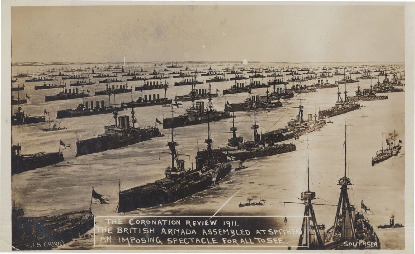 The Royal Coronation Review 1911 Armada Ship Old RPC Postcard