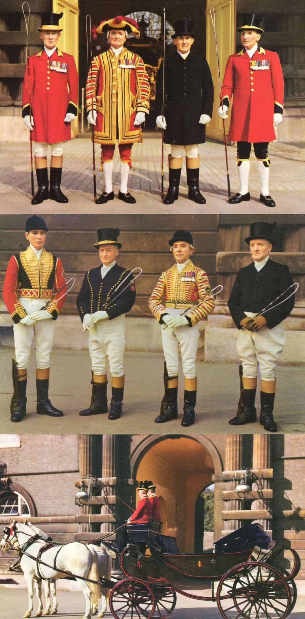 The Royal Mews Postillions Drivers 3x Buckingham Palace Postcard s