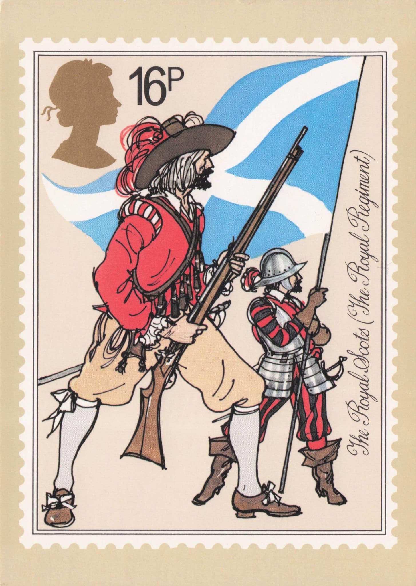 The Royal Scots Regiment Rifle Gun Painting Scottish Stamp Postcard