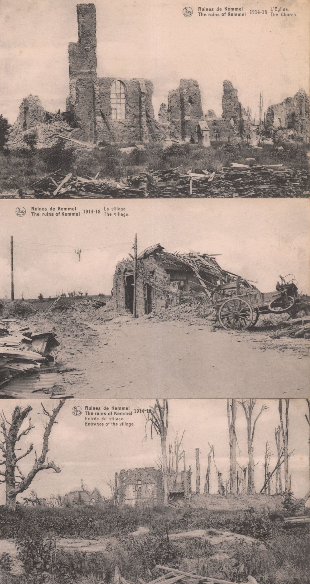 The Ruins Of Kemmel Village Entrance Belgium WW1 3x Bombing Postcard