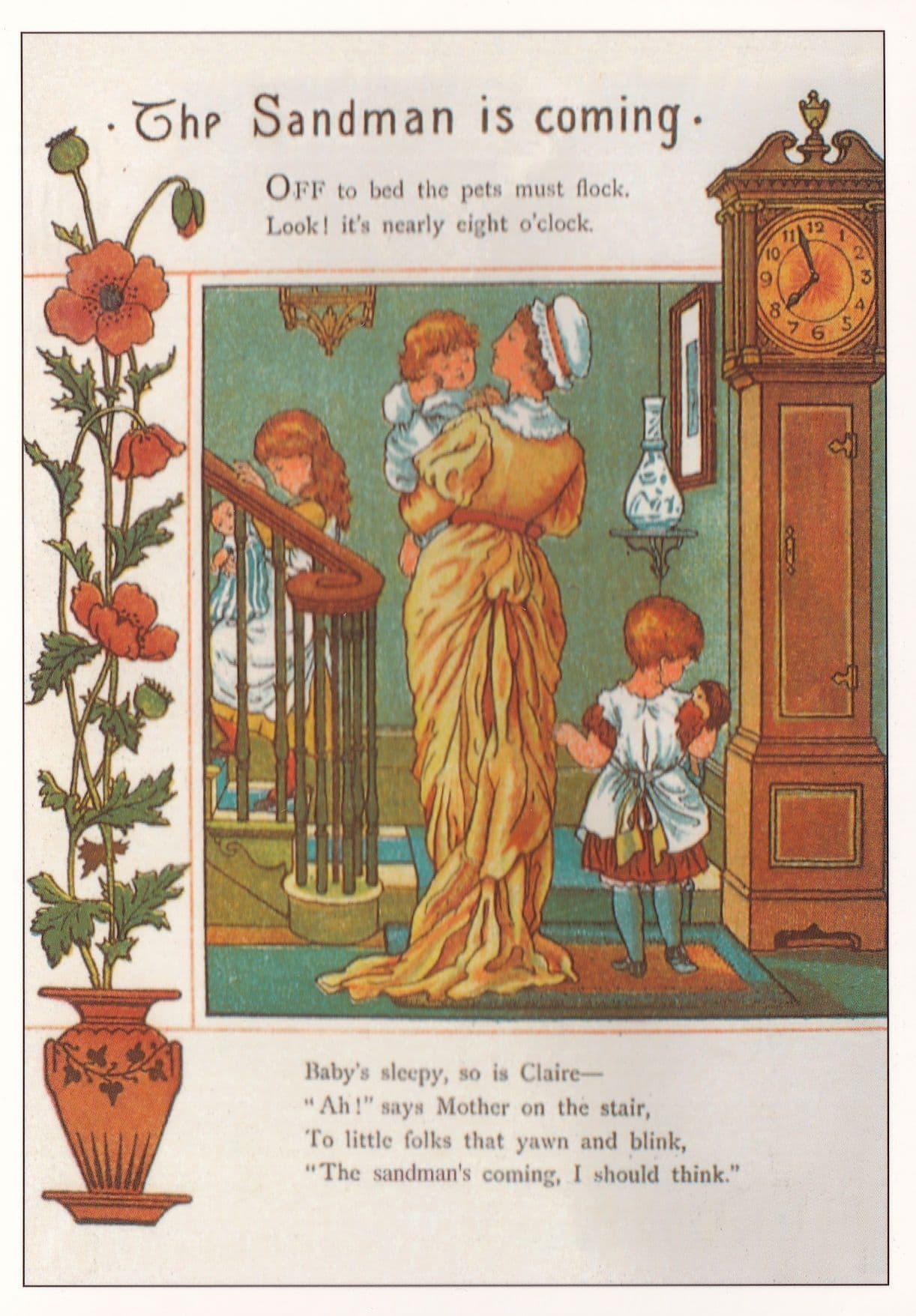 The Sandman Is Coming Grandfather Clock Advertising Postcard