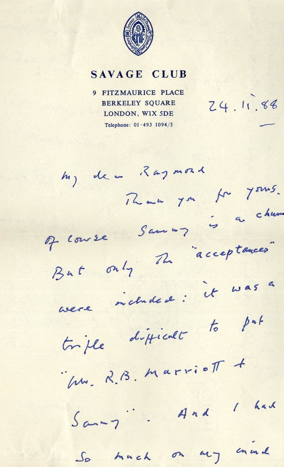 The Savage Gentlemens Strip Club London Interesting Hand Signed Letter