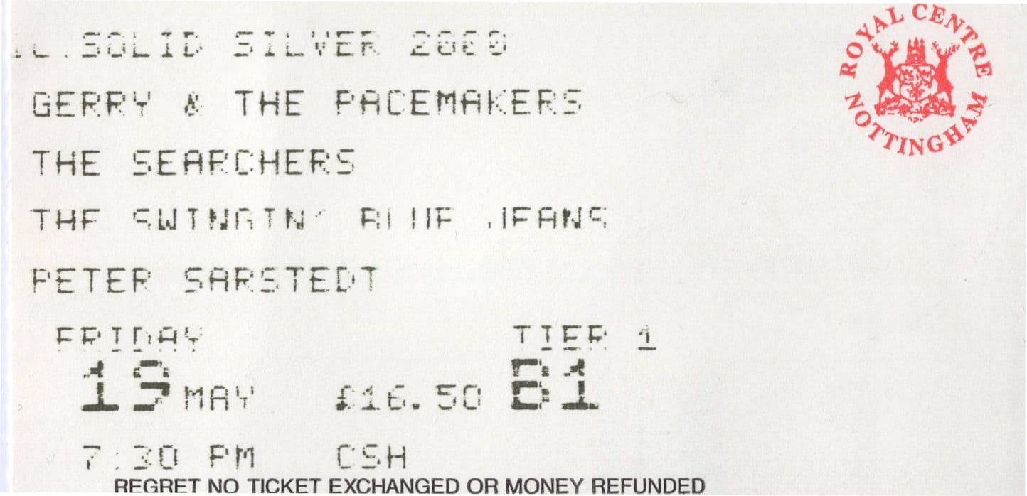 The Seachers 2008 Nottingham Theatre Live Concert Ticket