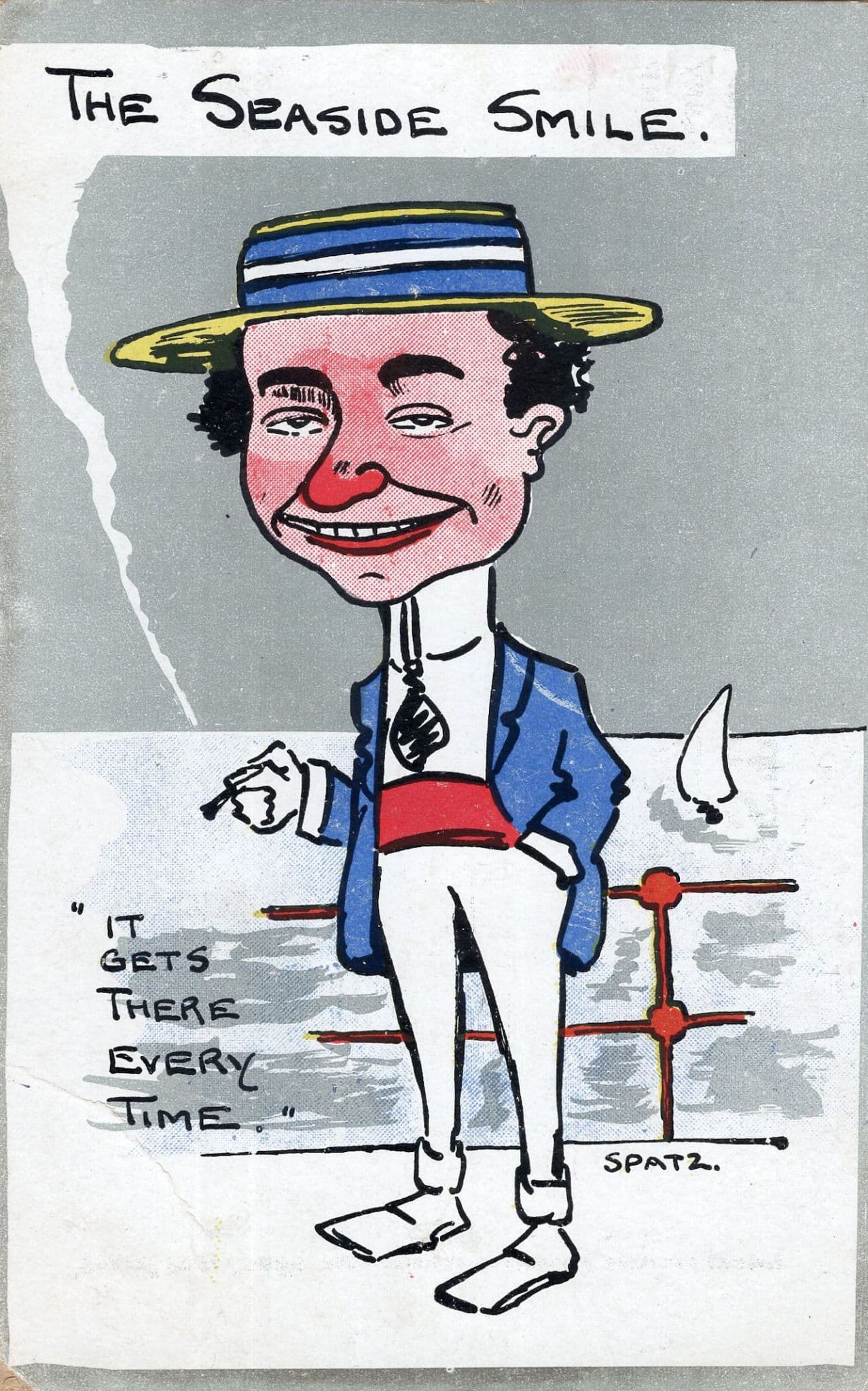 The Seaside Smile Boater Hat Smoking Antique Comic Postcard