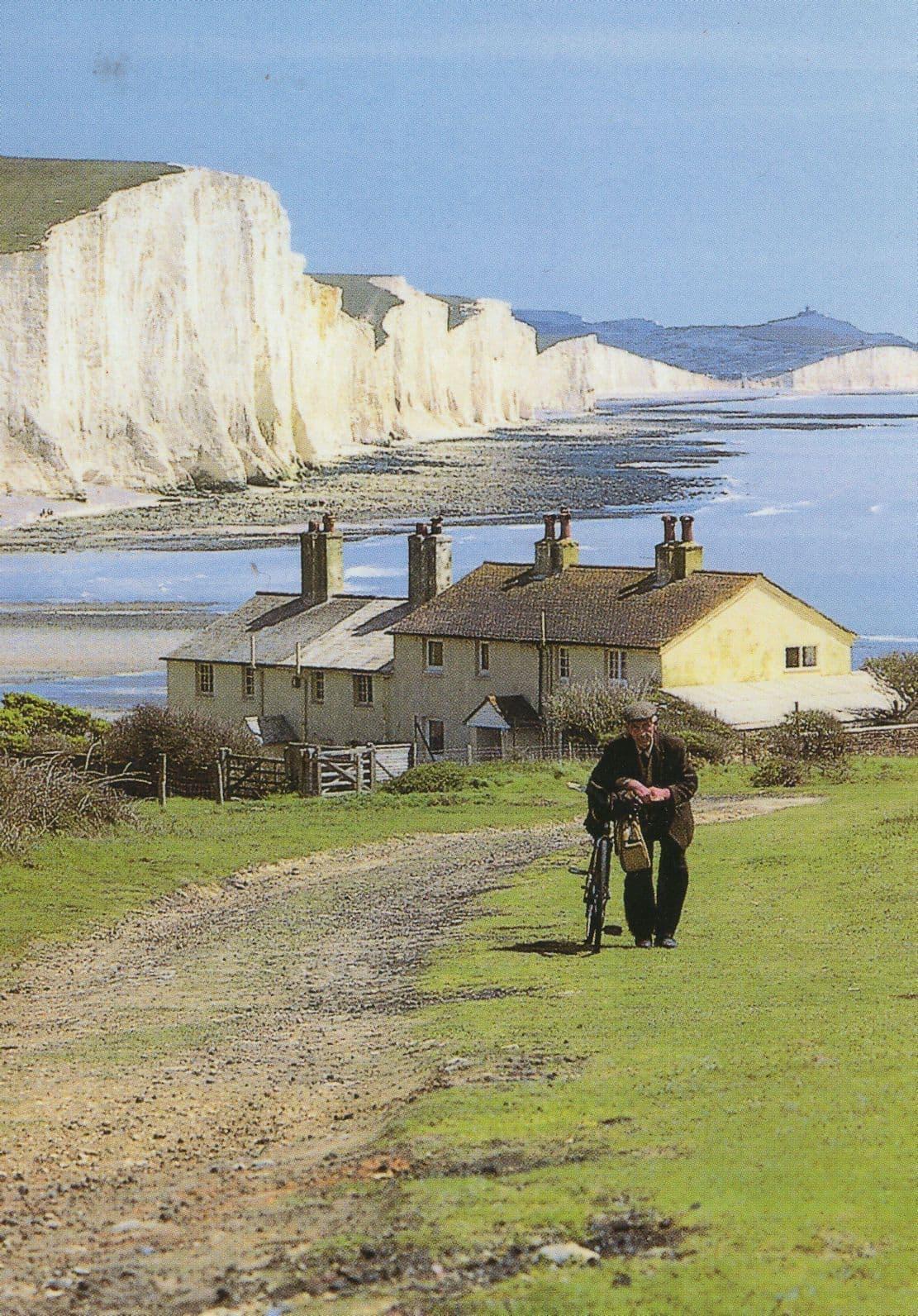 The Seven Sisters OAP Pensioner Spectacles & Bicycle Sussex Postcard