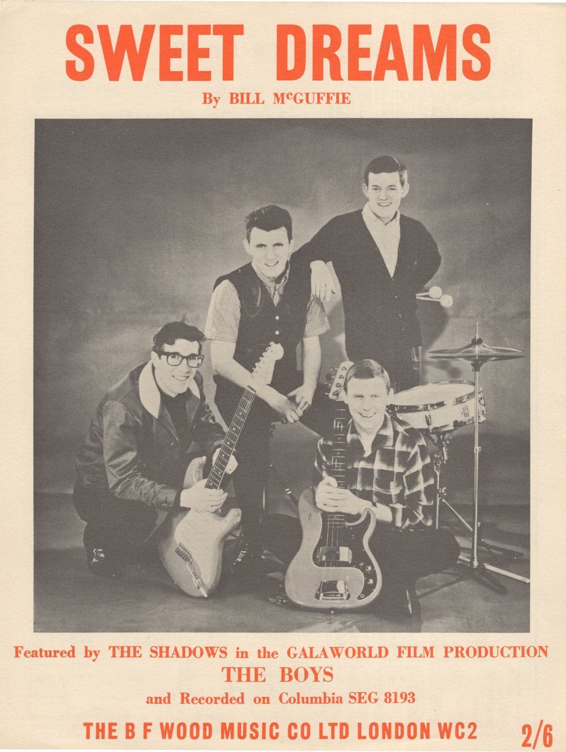 The Shadows Sweet Dreams RARE UK 1962 EX Sheet Music
