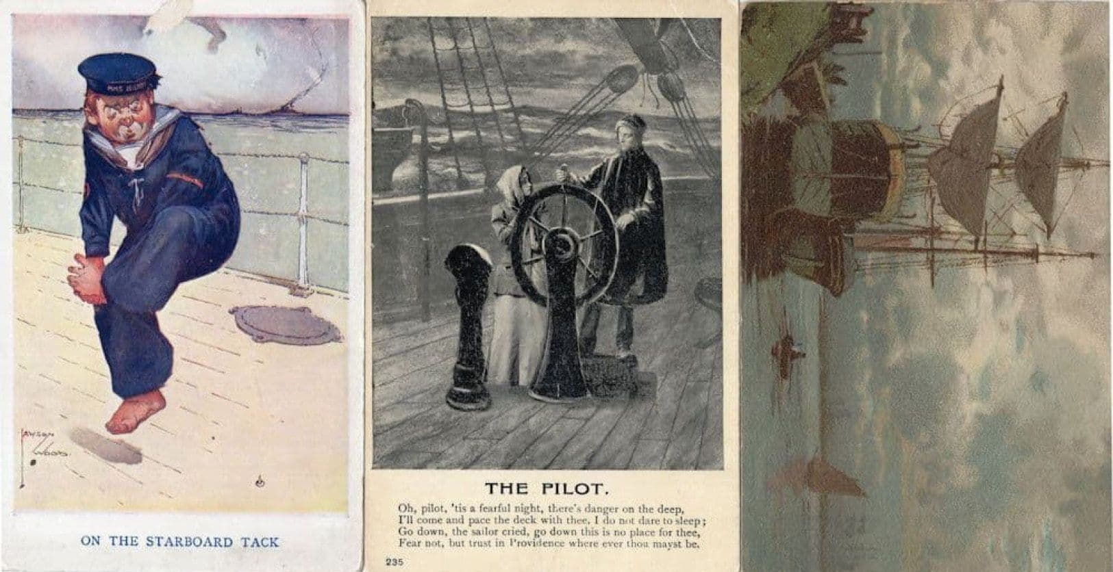 The Ship Pilot Military Sailor Comic Oilette 3x Postcard s