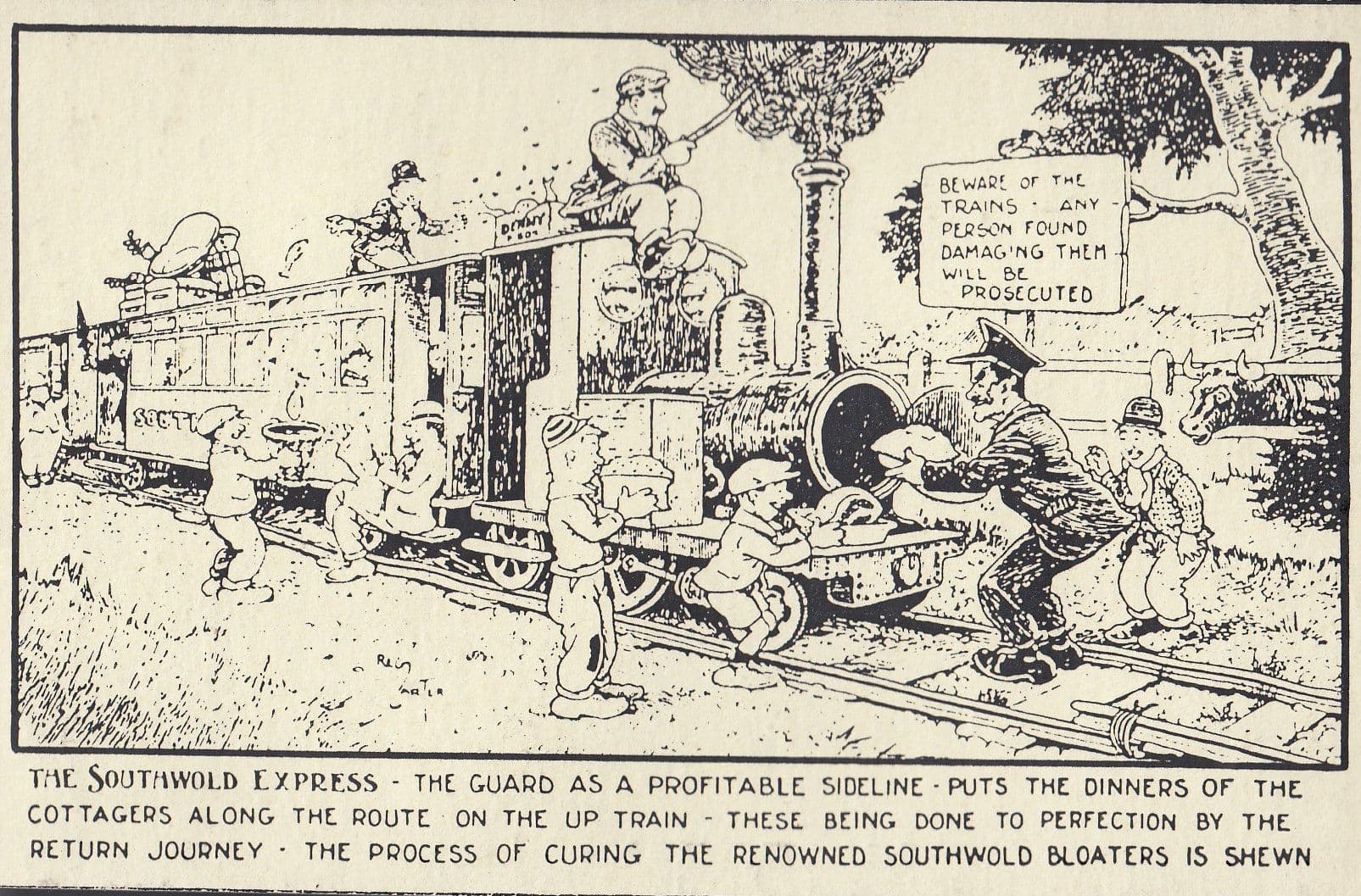 The Southwold Express Guard Mending Train Suffolk Poster Postcard