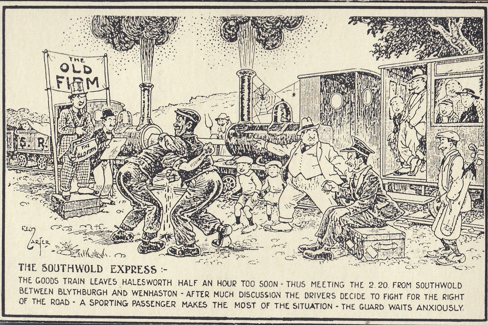 The Southwold Express Train Stuck At Halesworth Comic Postcard