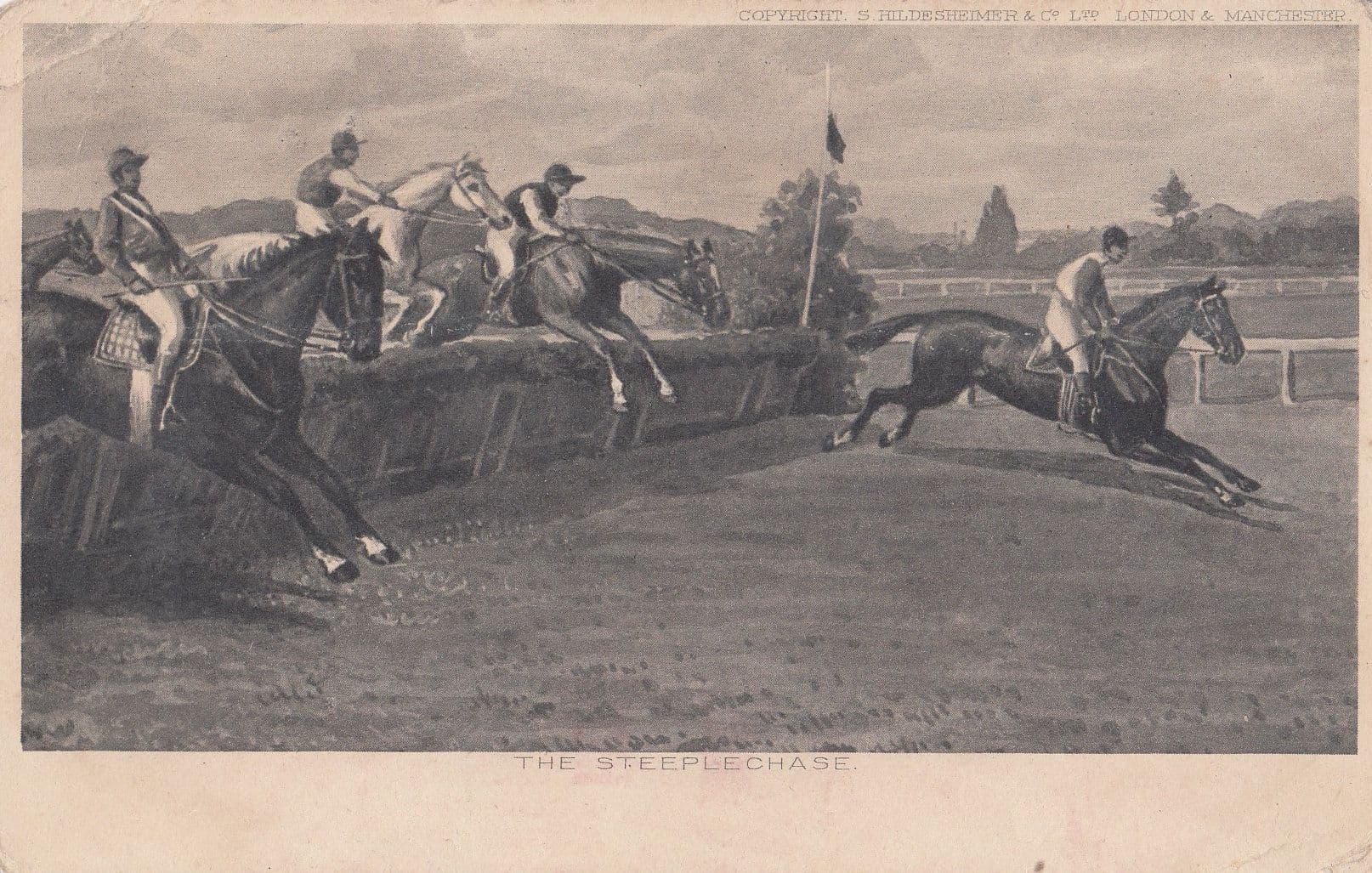 The Steeplechase Antique British Horse Race Racing 1912 Postcard