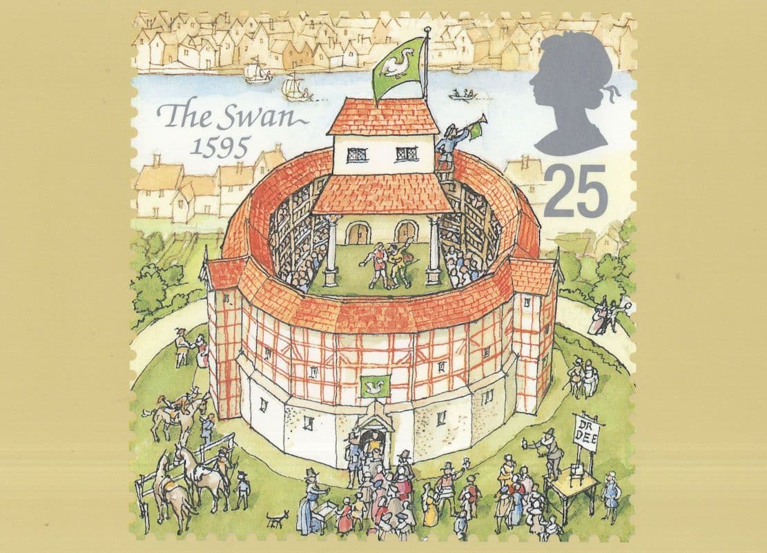 The Swan Theatre Southwark London 1595 Shakespeare RMPQ Stamp Rare Postcard