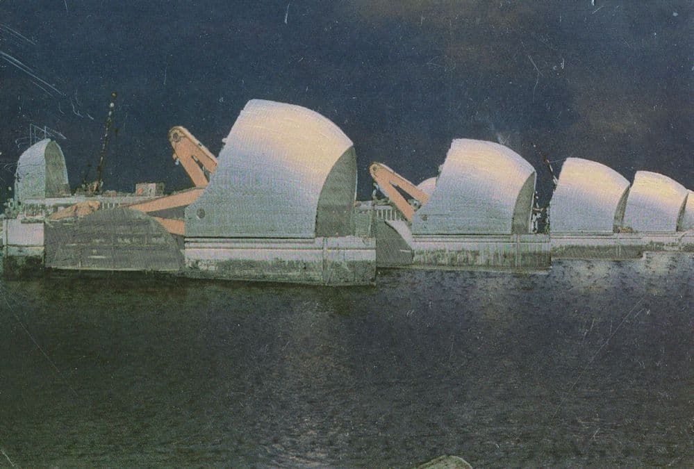 The Thames Barrier Restored Flood Metallic Glitter London Postcard