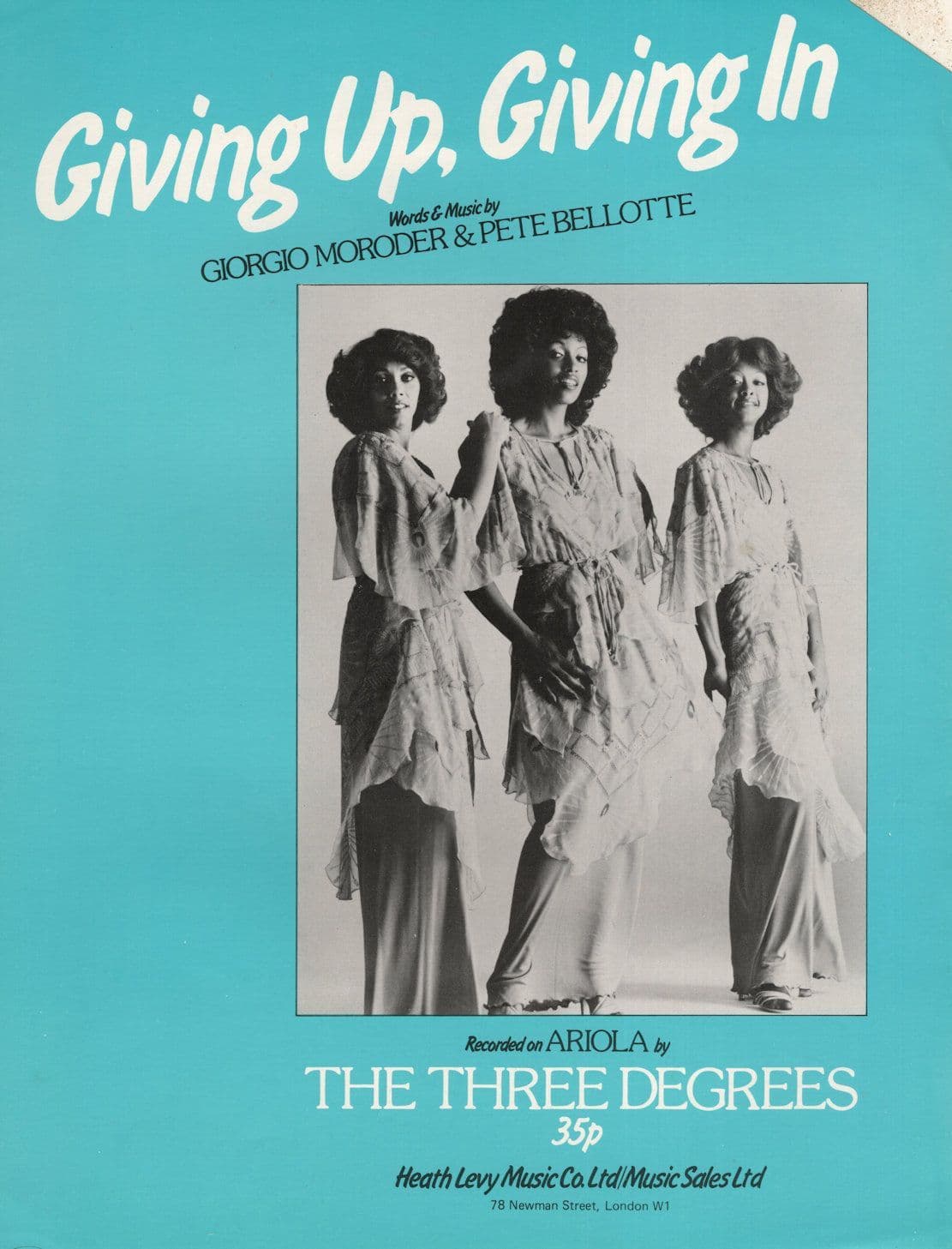 The Three Degrees Giving Up Giving In 1970s Disco Soul Sheet Music