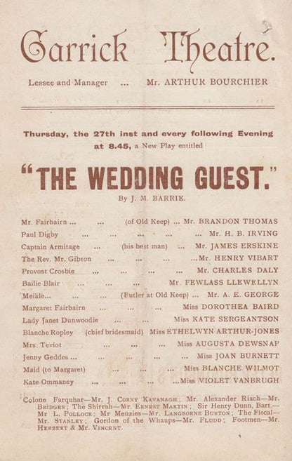 The Wedding Guest JR Barrie Comedy Garrick Theatre Antique Programme