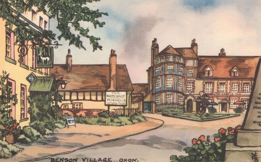 The White Hart Benson Village Oxon Oxford Old Painting Postcard