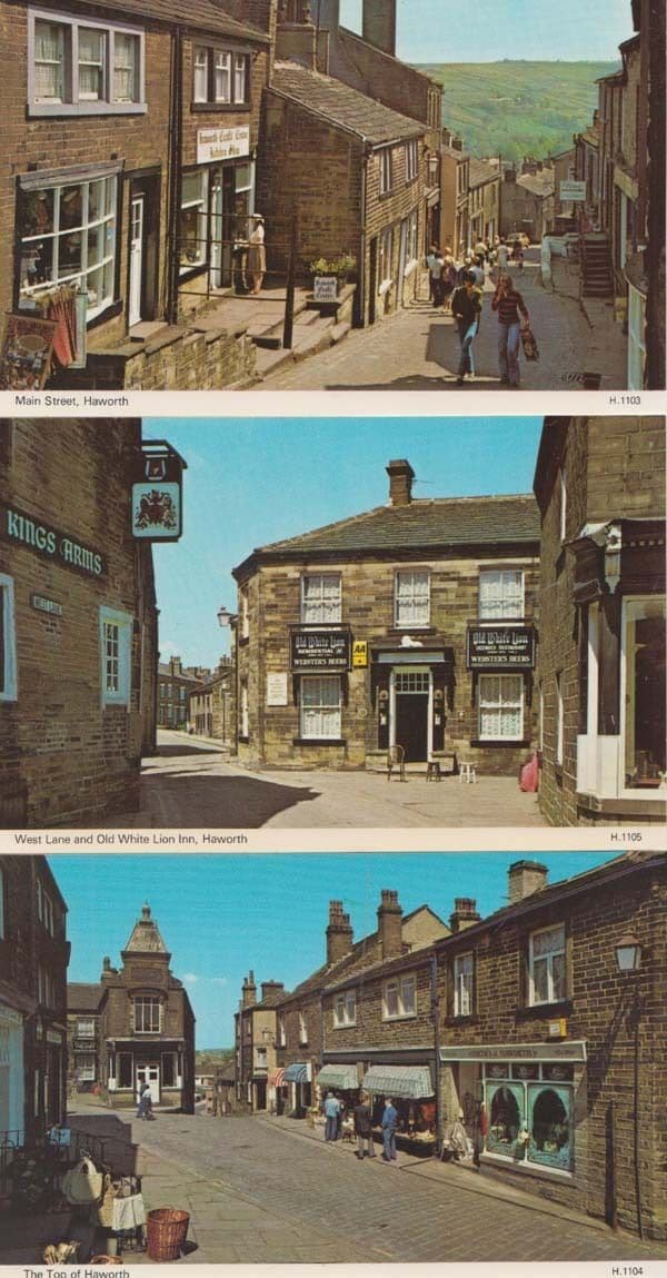 The White Lion Inn Pub + Top Of Street Haworth Craft Shop 3x Mint 70s Postcard s