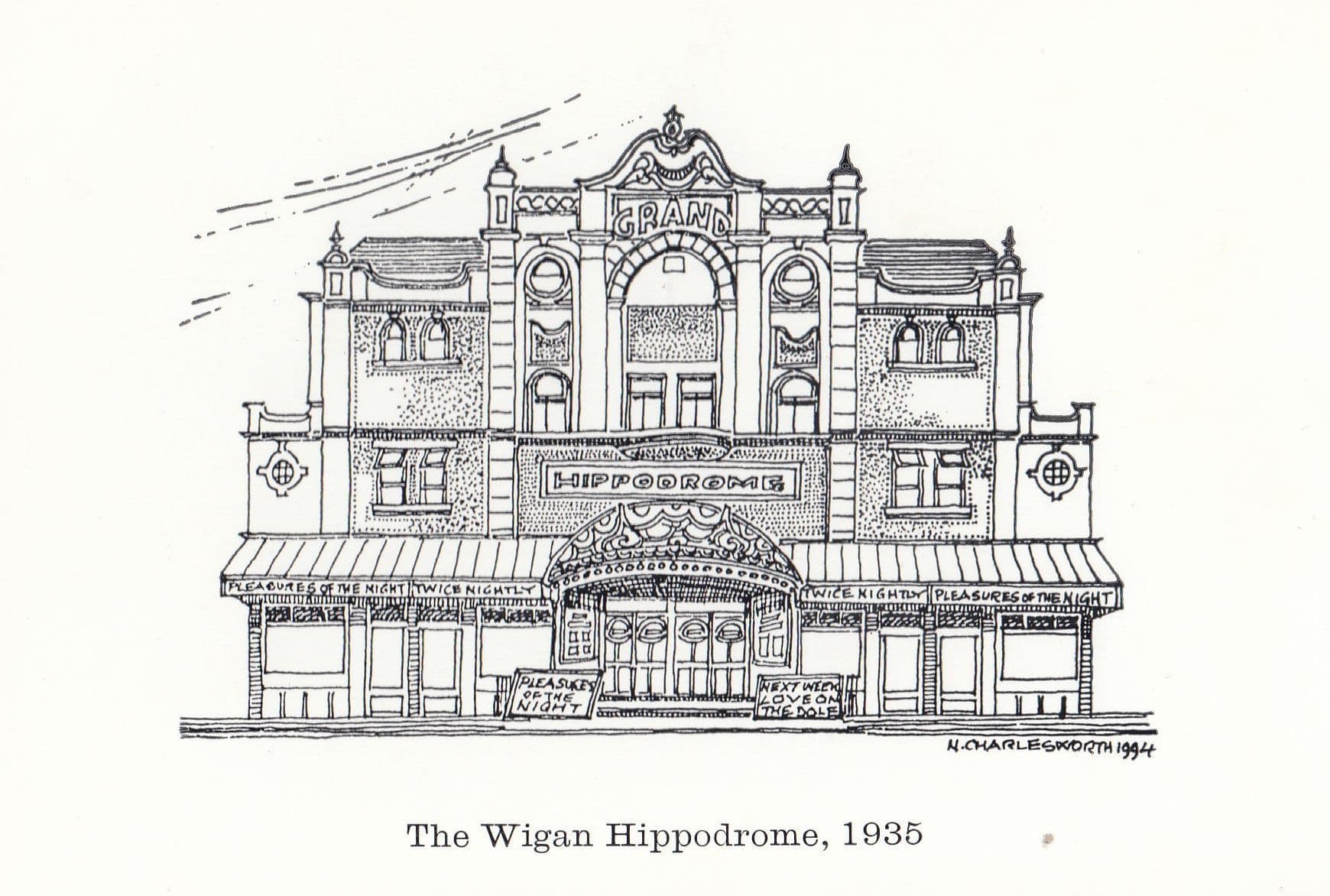 The Wigan Hippodrome Theatre in 1935 Pleasures Of The Night Postcard