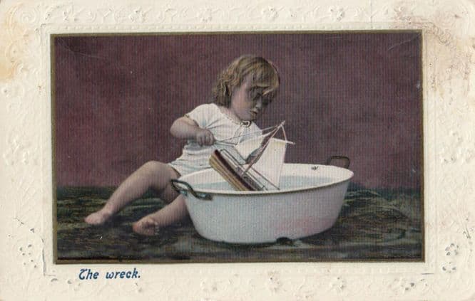 The Wreck Washing A Model Boat In Sink Antique Postcard