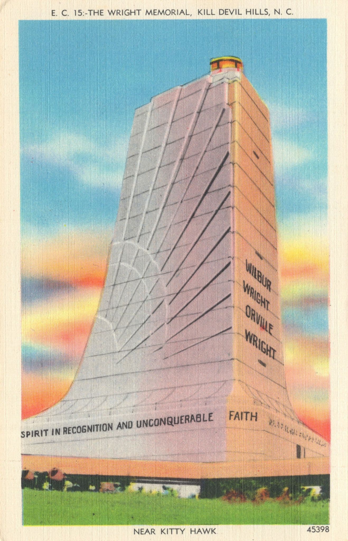 The Wright Brothers Memorial Kitty Hawk USA Old Linen Postcard