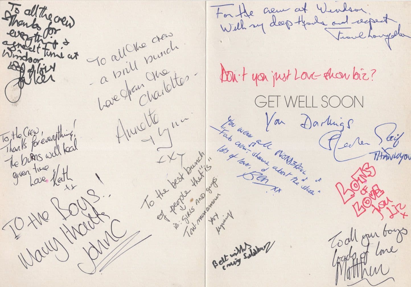 Theatre Actor Actress 11x Red Cross Hand Signed Get Well Soon Card