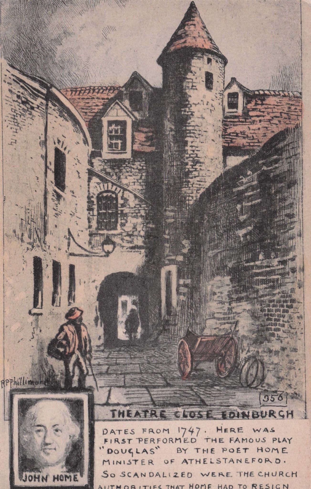 Theatre Close Edinburgh John Home Scottish Phillimore Old Postcard