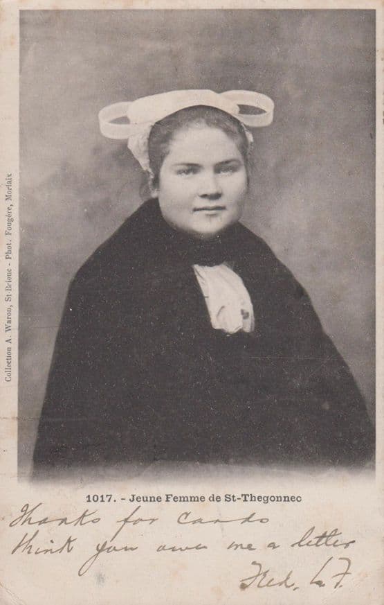Thegonnec Jeune Femme Antique Costume French Postcard