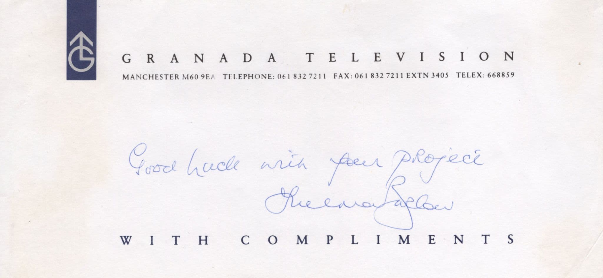 Thelma Barlow Official Coronation Street Hand Signed Compliments Slip