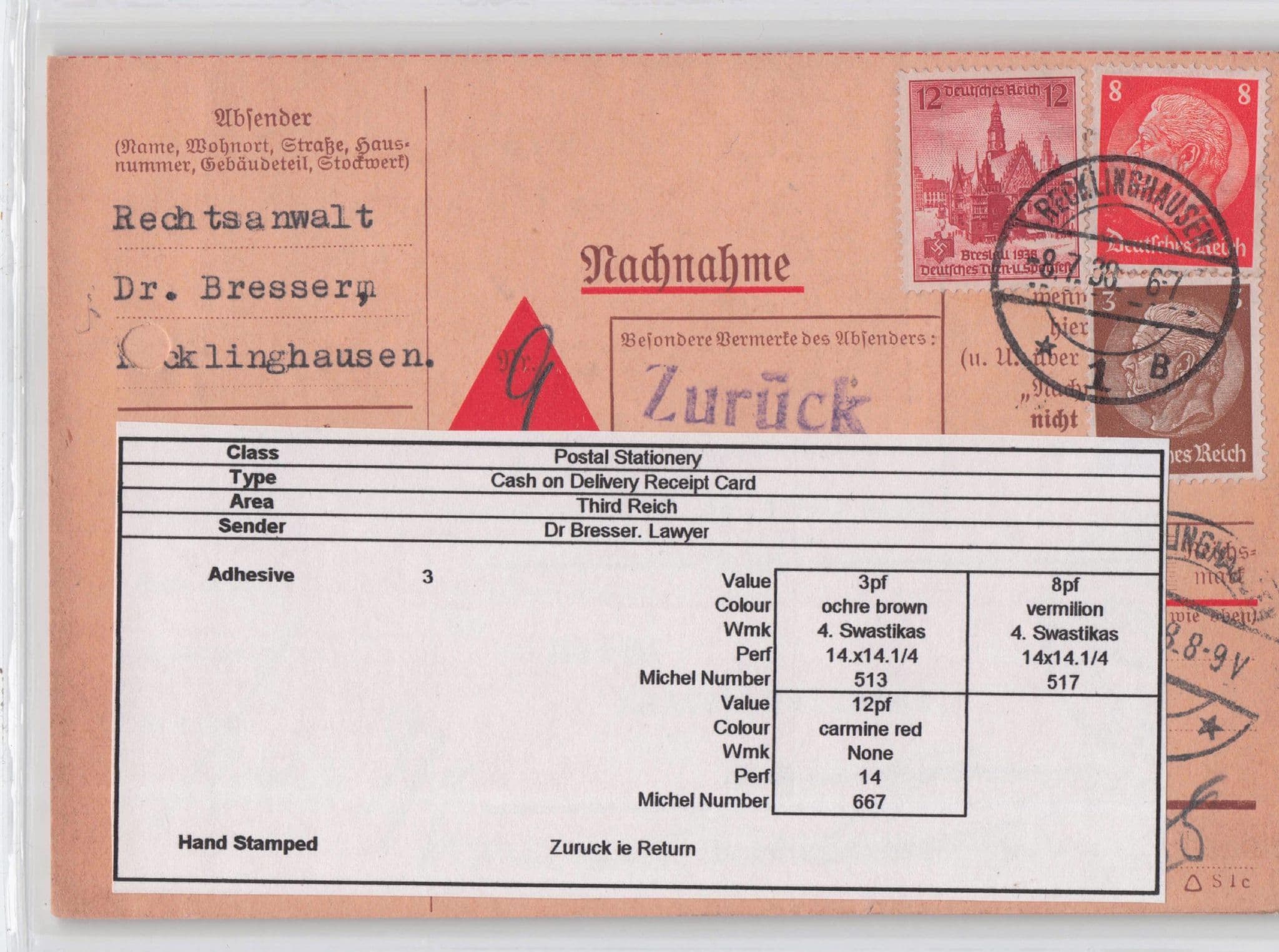 Third Reich Nazi Recklinghausen Lawyer Antique German Postcard