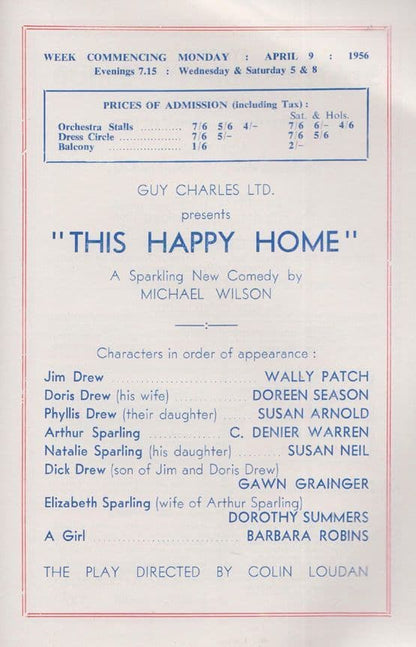 This Happy Home Wally Patch Doctor In The House Vintage Derby Theatre Programme