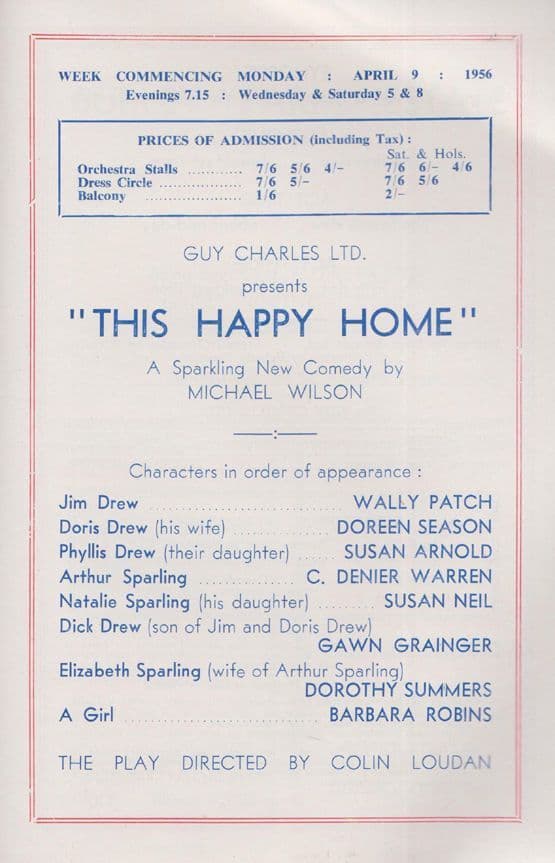 This Happy Home Wally Patch Doctor In The House Vintage Derby Theatre Programme