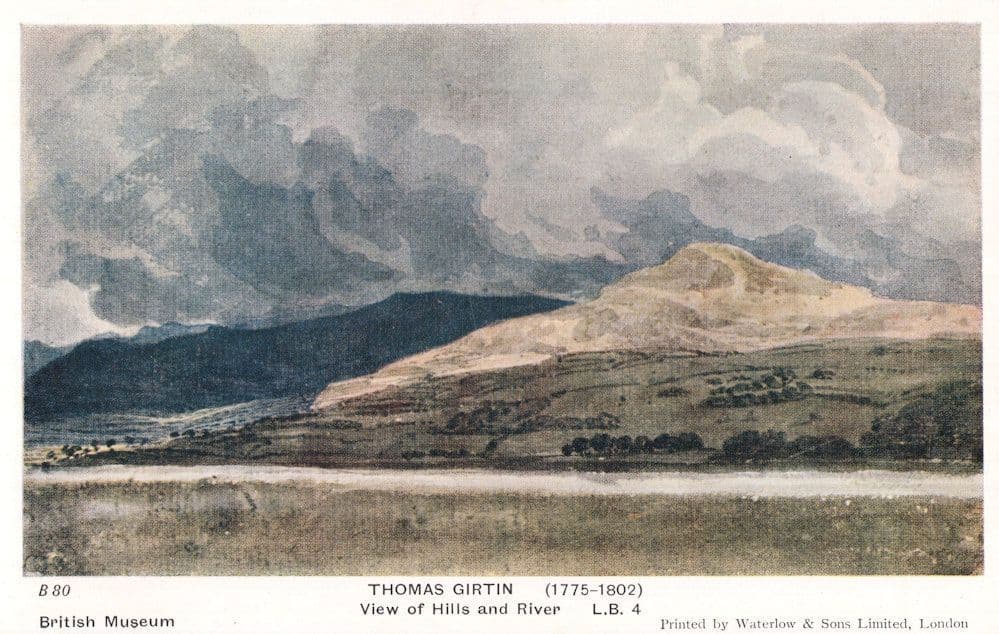 Thomas Girtin Views Of Hills & River Watercolour Painting Postcard