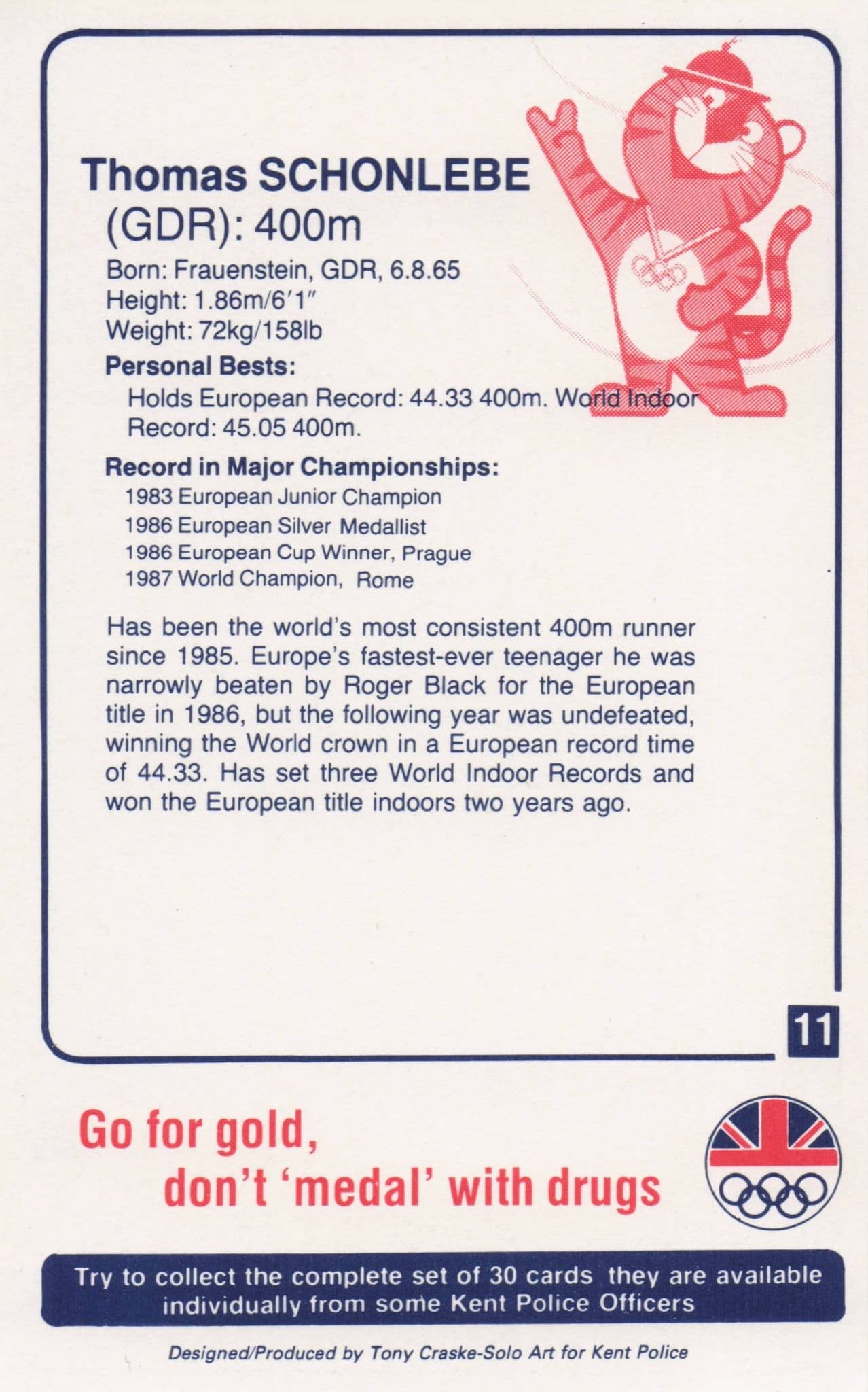Thomas Schonlebe German Athlete Olympics 1988 Police Trade Photo Card