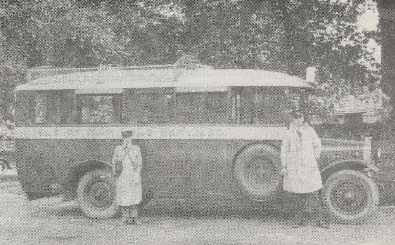 Thornycroft Bus Isle Of Man Driver & Lady Conductor Postcard