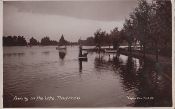 Thorpeness Evening On The Boat Boating Lake Yacht Essex Night View Postcard